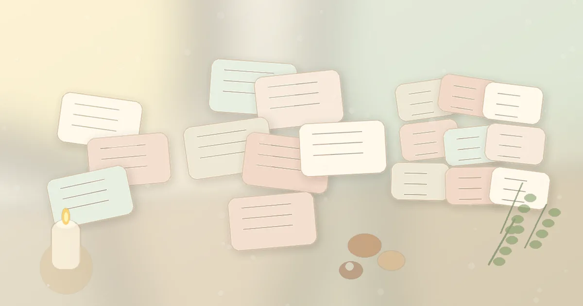 A soft abstract manifestation practice scene with three groups of intention cards and warm morning light.