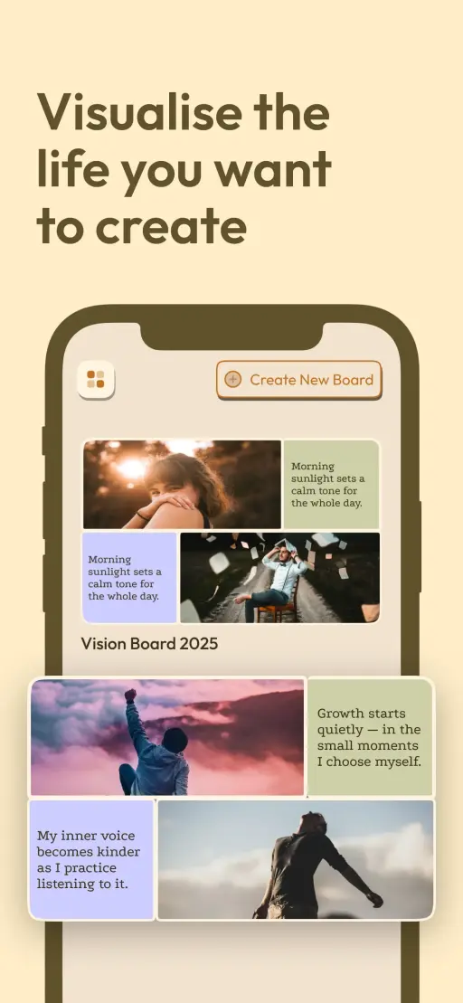 Vision board with goal images and motivational quotes Vision board with goal images and motivational quotes